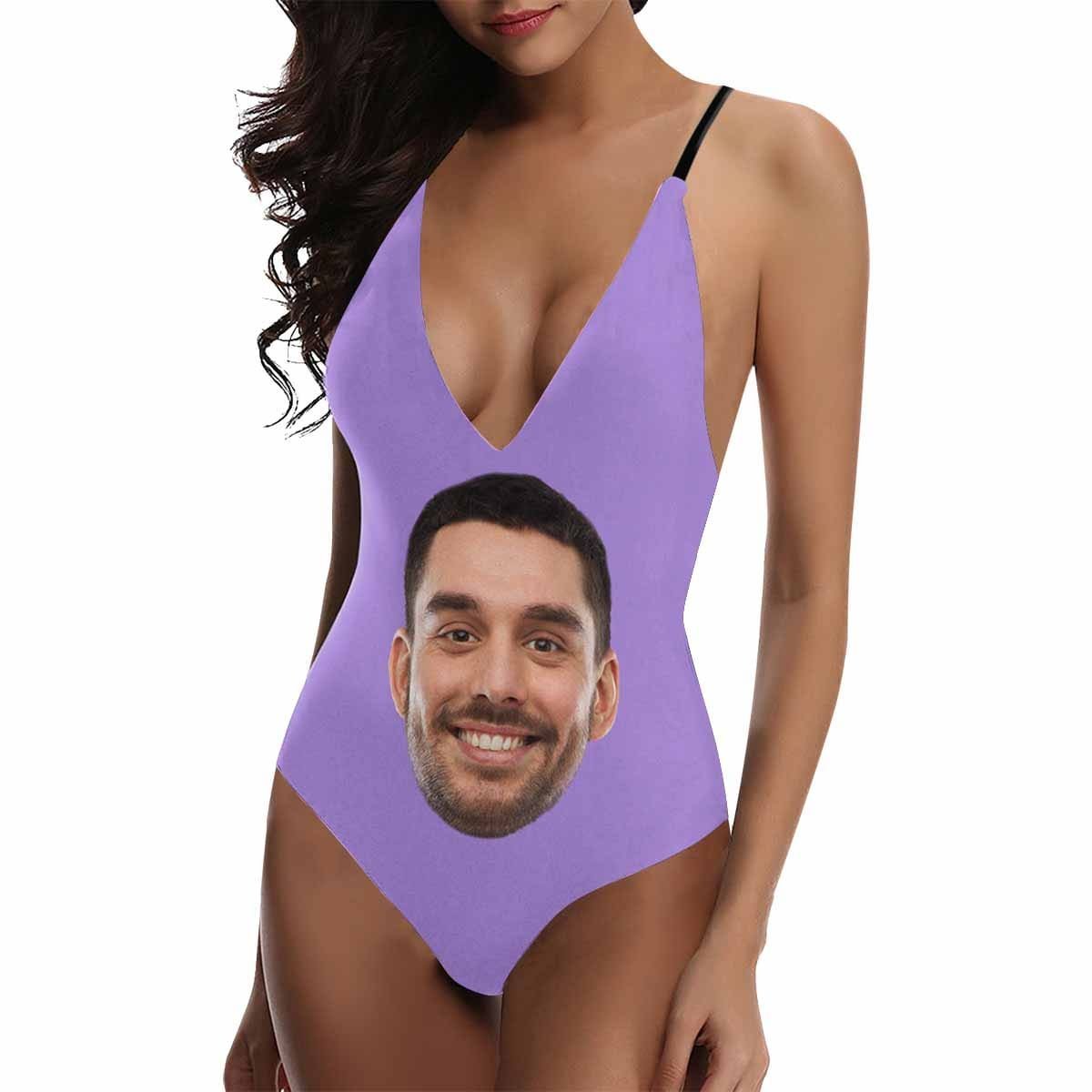 Custom Custom Big Face Multicolor Women's Lacing Backless One Piece Swimsuit - YesCustom
