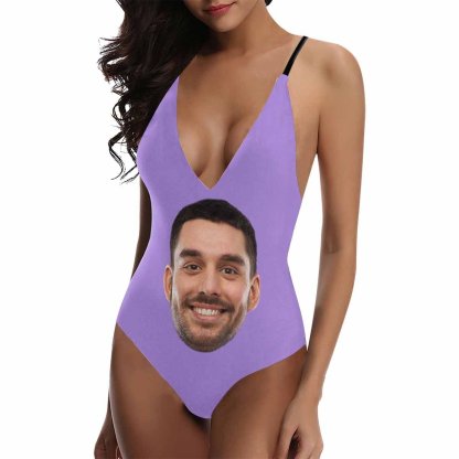 Custom Custom Big Face Multicolor Women's Lacing Backless One Piece Swimsuit - YesCustom