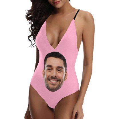 Custom Custom Big Face Multicolor Women's Lacing Backless One Piece Swimsuit - YesCustom