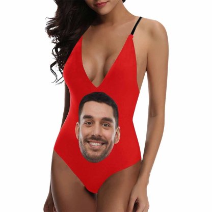 Custom Custom Big Face Multicolor Women's Lacing Backless One Piece Swimsuit - YesCustom