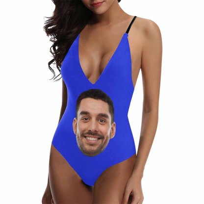 Custom Custom Big Face Multicolor Women's Lacing Backless One Piece Swimsuit - YesCustom