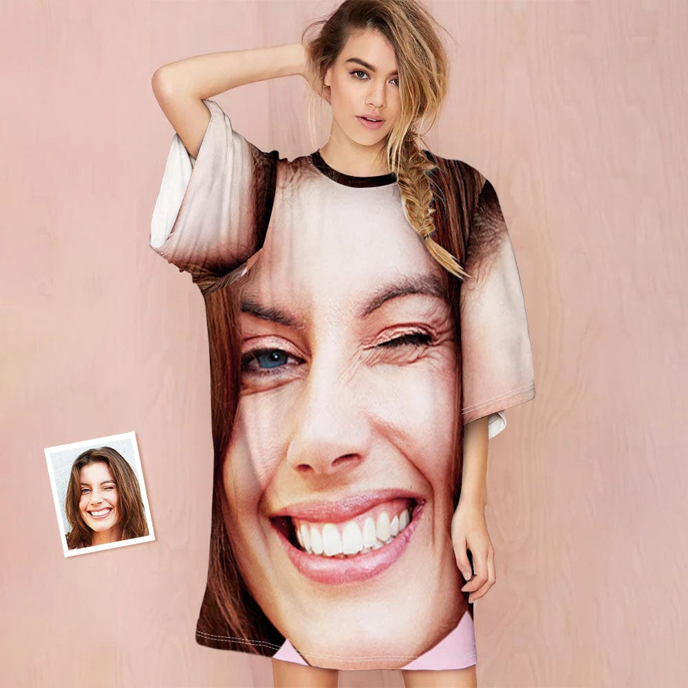 Custom Big Face Pajamas Women's Oversized Sleep Tee Personalized Women's Loose Nightshirt Sleepwear - YesCustom