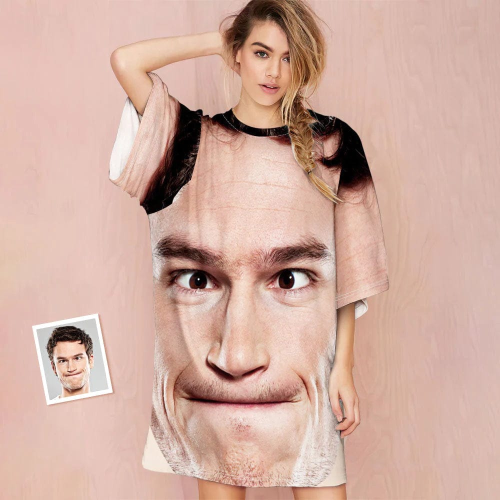 Custom Big Face Pajamas Women's Oversized Sleep Tee Personalized Women's Loose Nightshirt Sleepwear - YesCustom