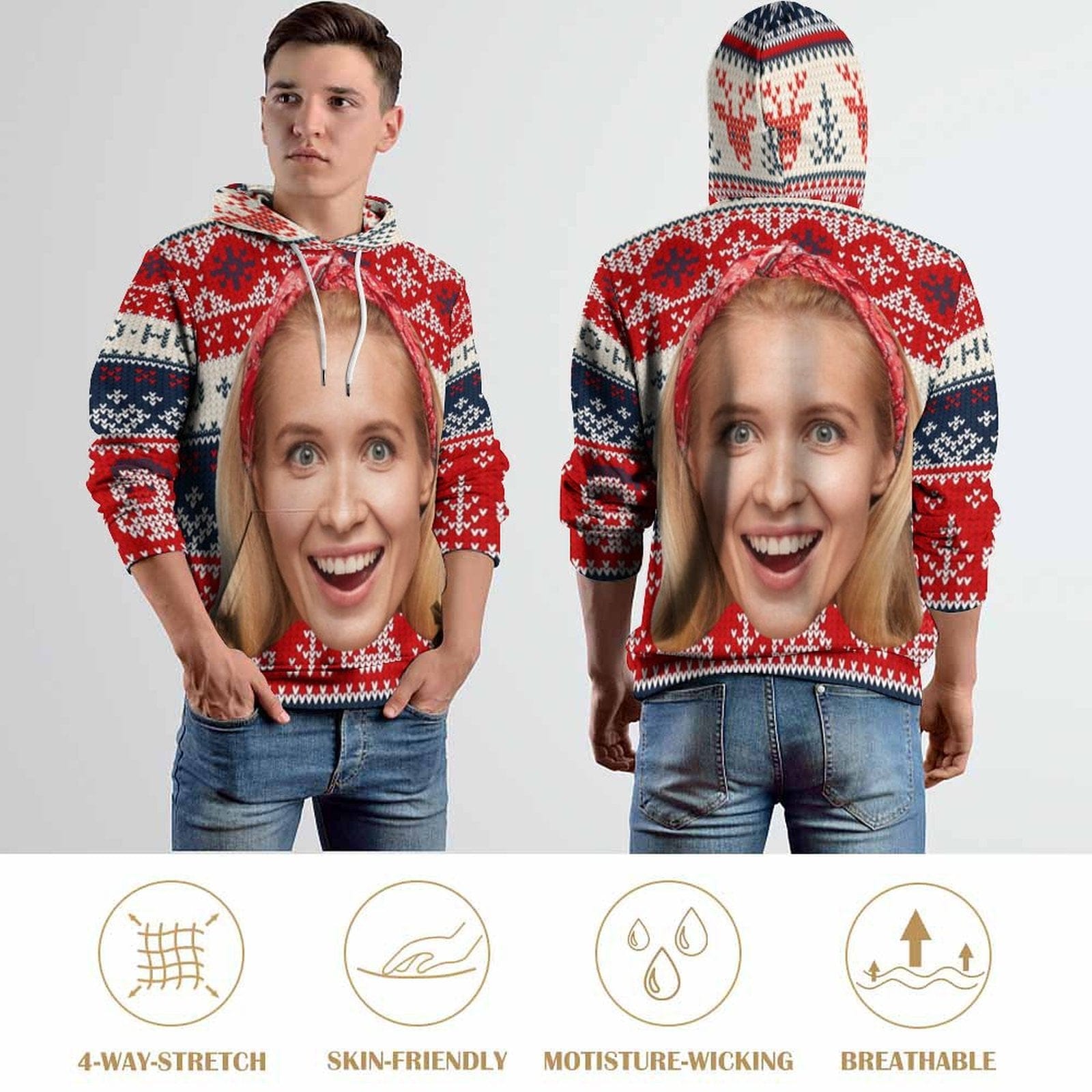 Custom Big Face Snowman Ugly Christmas Hoodie Unisex Personalized Loose Hoodie Top Outfits - YesCustom