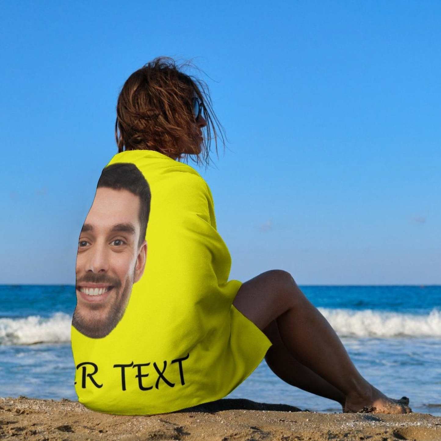 Custom Custom Big Face & Text Beach Towel Quick-Dry, Sand-Free, Super Absorbent, Non-Fading, Beach&Bath Towel Beach Blanket Personalized Beach Towel Funny Selfie Gift - YesCustom