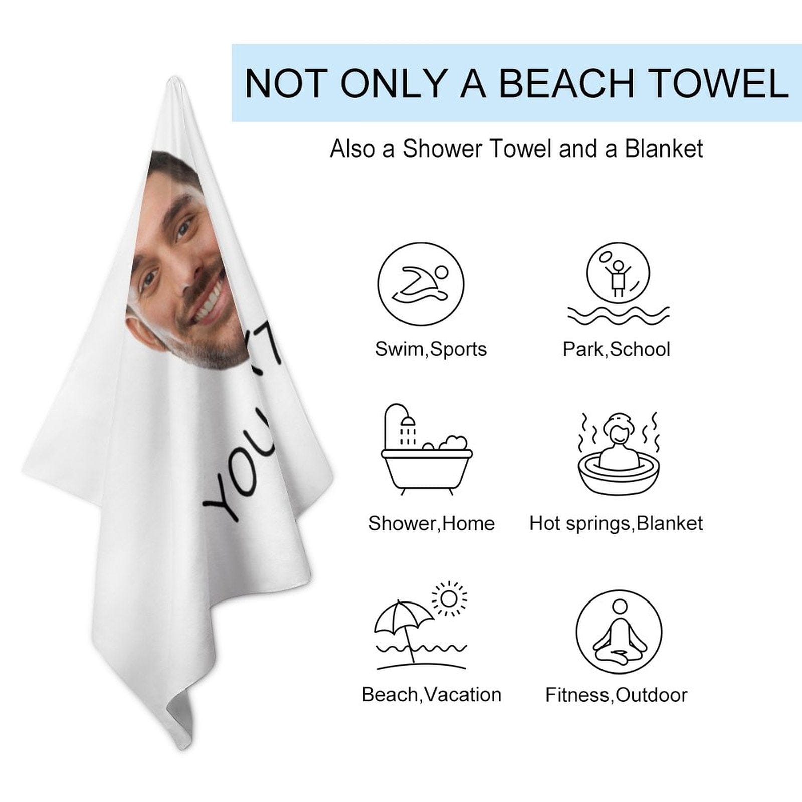 Custom Custom Big Face & Text Beach Towel Quick-Dry, Sand-Free, Super Absorbent, Non-Fading, Beach&Bath Towel Beach Blanket Personalized Beach Towel Funny Selfie Gift - YesCustom