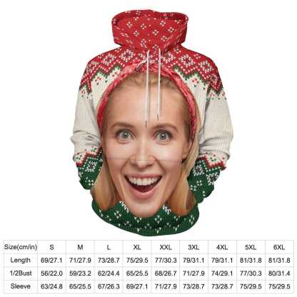 Custom Big Face Ugly Christmas Red&Green Hoodie Unisex Personalized Loose Hoodie Top Outfits - YesCustom