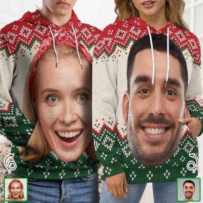Custom Big Face Ugly Christmas Red&Green Hoodie Unisex Personalized Loose Hoodie Top Outfits - YesCustom