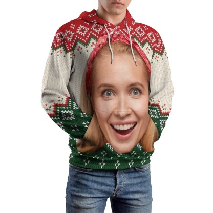 Custom Big Face Ugly Christmas Red&Green Hoodie Unisex Personalized Loose Hoodie Top Outfits - YesCustom