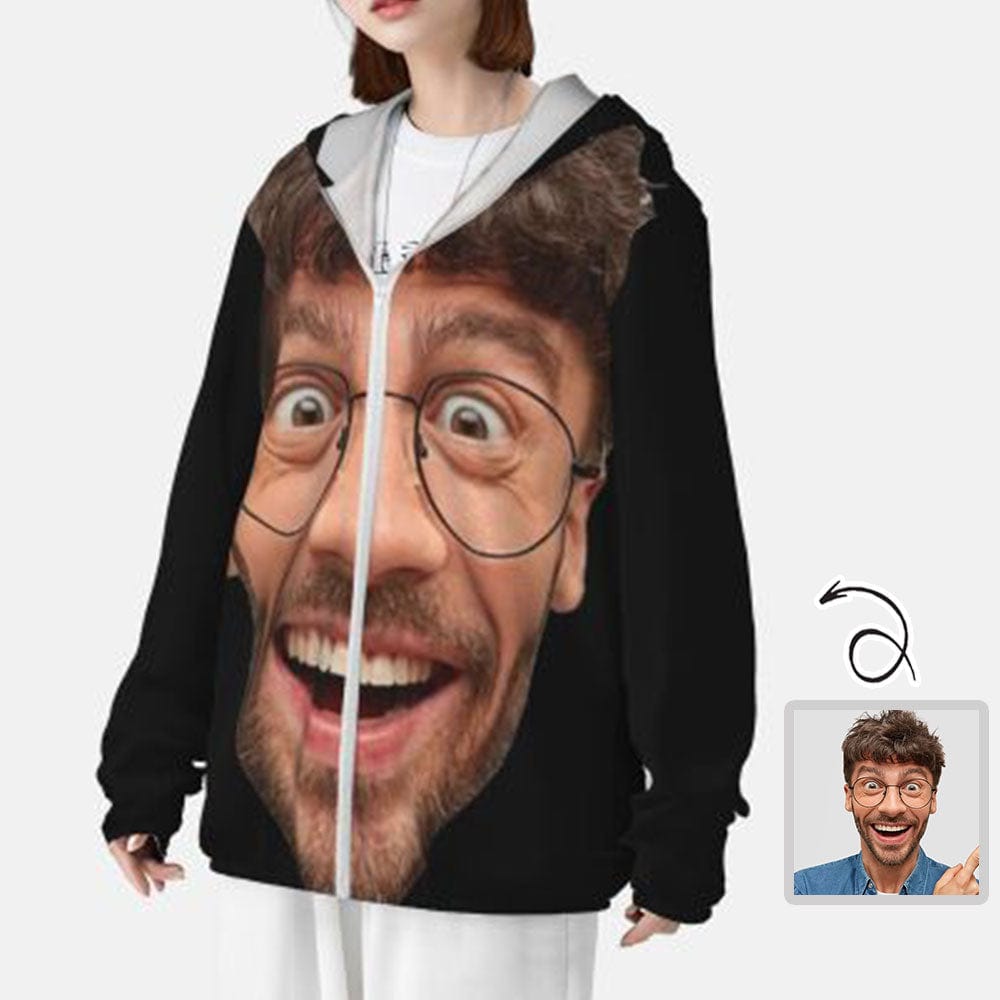 Custom Big Face Unisex Sun Protection Lightweight Hoodie Long Sleeve Zipper Shirt - YesCustom