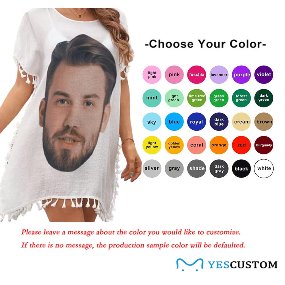 Custom Big Face White Crewneck Tassel Bikini Cover Up Swimsuits Beach Bathing Suit - YesCustom