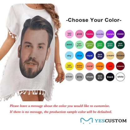 Custom Big Face White Crewneck Tassel Bikini Cover Up Swimsuits Beach Bathing Suit - YesCustom