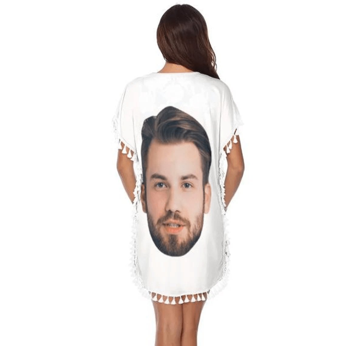 Custom Big Face White Crewneck Tassel Bikini Cover Up Swimsuits Beach Bathing Suit - YesCustom
