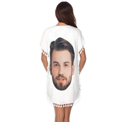 Custom Big Face White Crewneck Tassel Bikini Cover Up Swimsuits Beach Bathing Suit - YesCustom