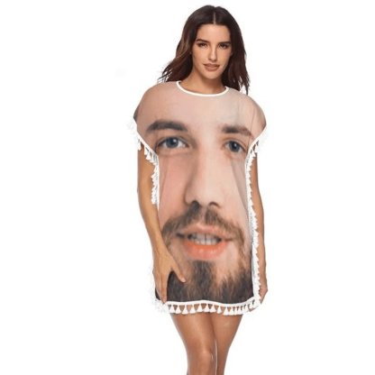Custom Big Face Women's Tassel Bikini Cover Up Swimsuits Beach Bathing Suit - YesCustom