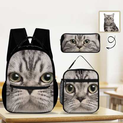 Custom Big Funny Face 3 in 1 Personalized School Backpack School Lunch Bag Pencil Case - YesCustom