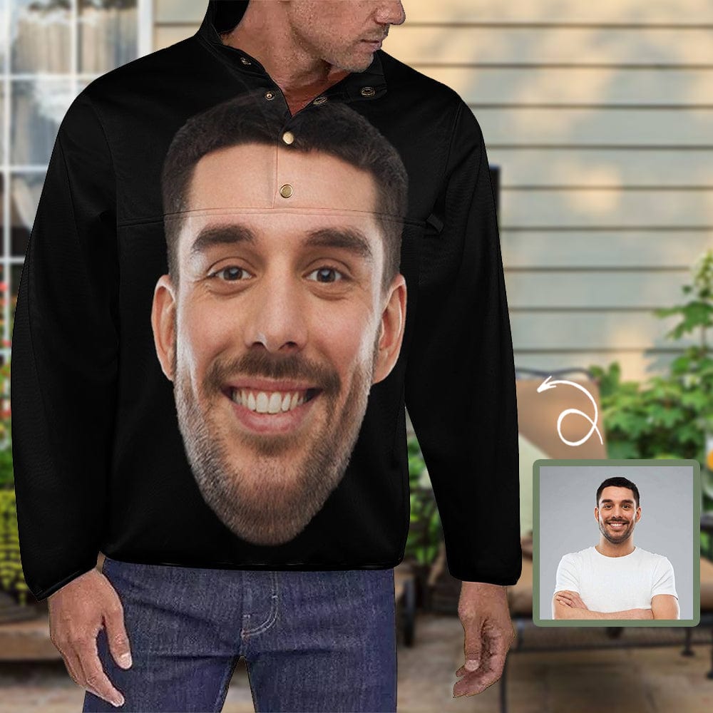 Custom Big Funny Face Black Background Loose Sweatshirts Personalized Men's Stand Collar Sweatshirts - YesCustom