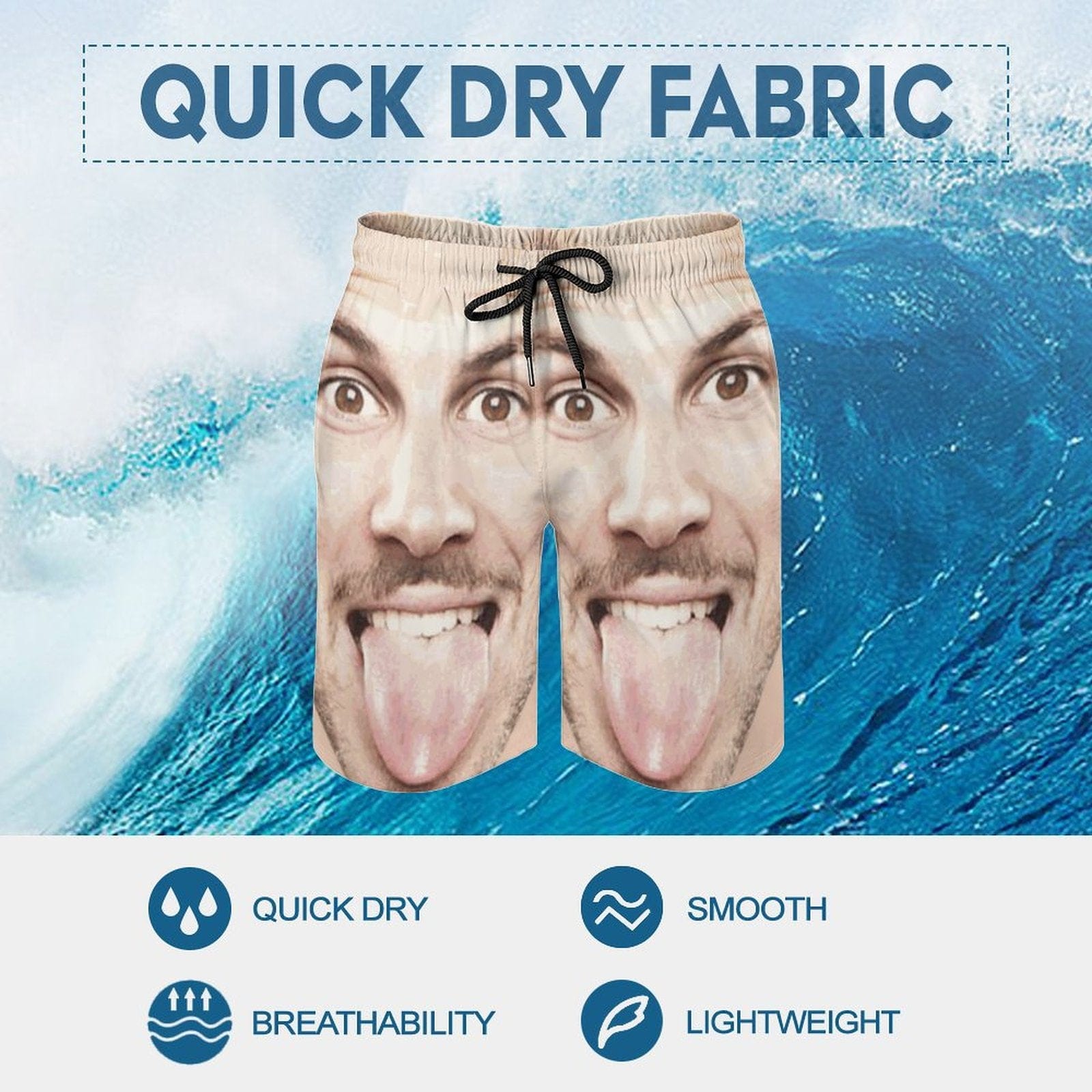Custom Big Funny Face Men's Casual Quick-drying Beach Shorts - YesCustom