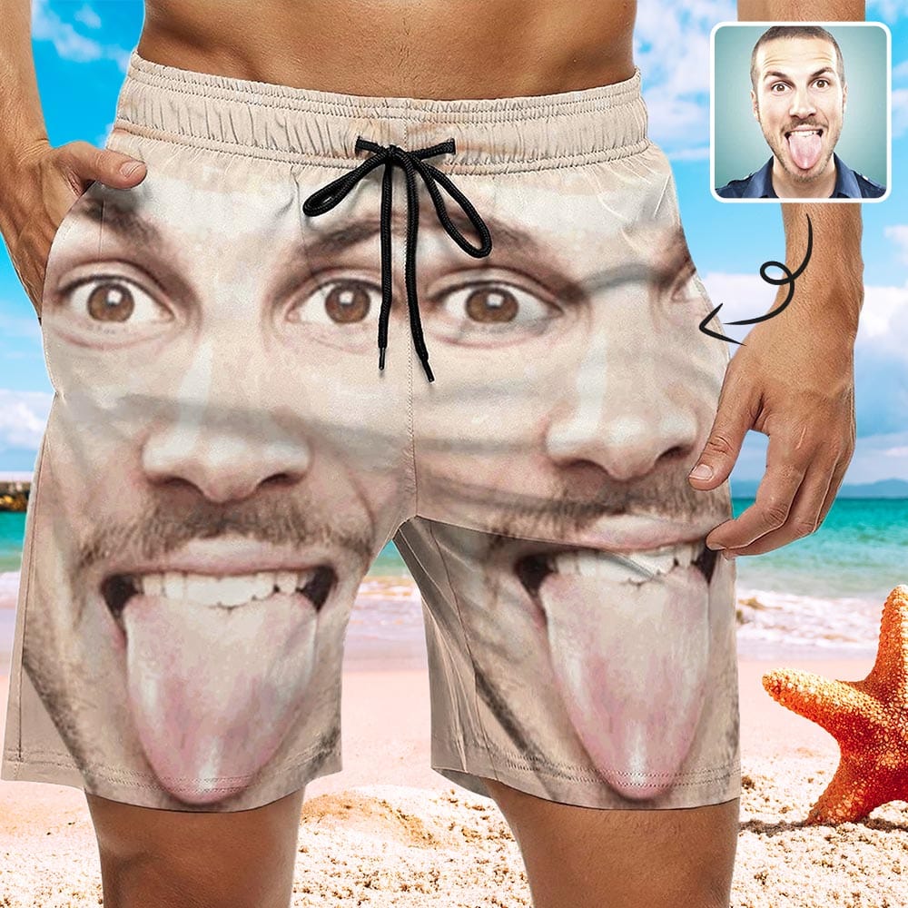 Custom Big Funny Face Men's Casual Quick-drying Beach Shorts - YesCustom