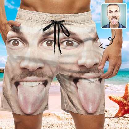Custom Big Funny Face Men's Casual Quick-drying Beach Shorts - YesCustom