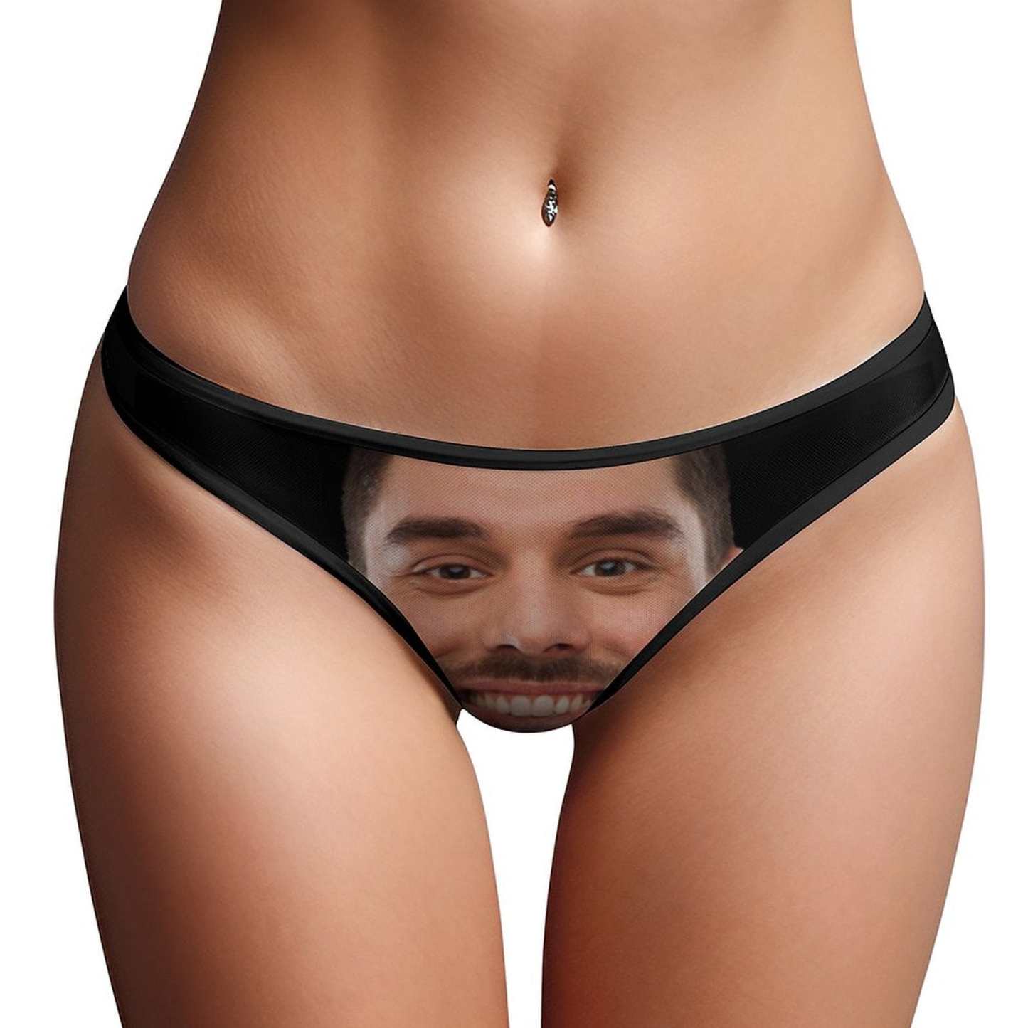 Custom Big Funny Face Mesh Thong Underwear Mesh Sheer Seamless Thongs for Women - YesCustom