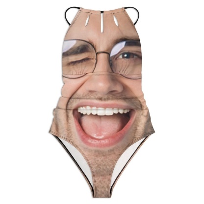 Custom Big Funny Face Swimsuit Personalized Women's One Piece Backless Tie Swimsuit Face Bathing Suit - YesCustom