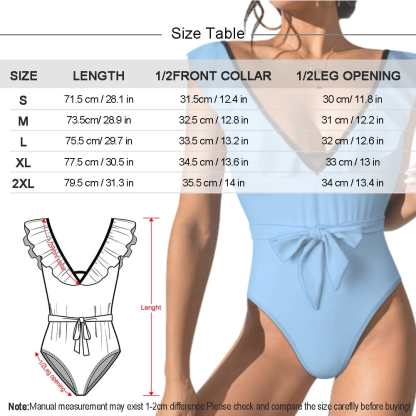 Custom Big Funny Face V Neck Ruffle One Piece Swimsuit Sexy Belt Custom Picture Bathing Suit Tie Back - YesCustom