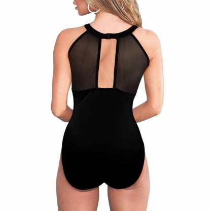 Custom Big Funny Face Women's One Piece Swimsuit High Neck Plunge Mesh Ruched Monokini Swimwear - YesCustom