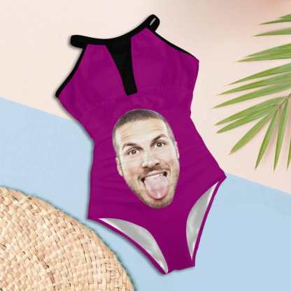Custom Big Funny Face Women's One Piece Swimsuit High Neck Plunge Mesh Ruched Monokini Swimwear - YesCustom