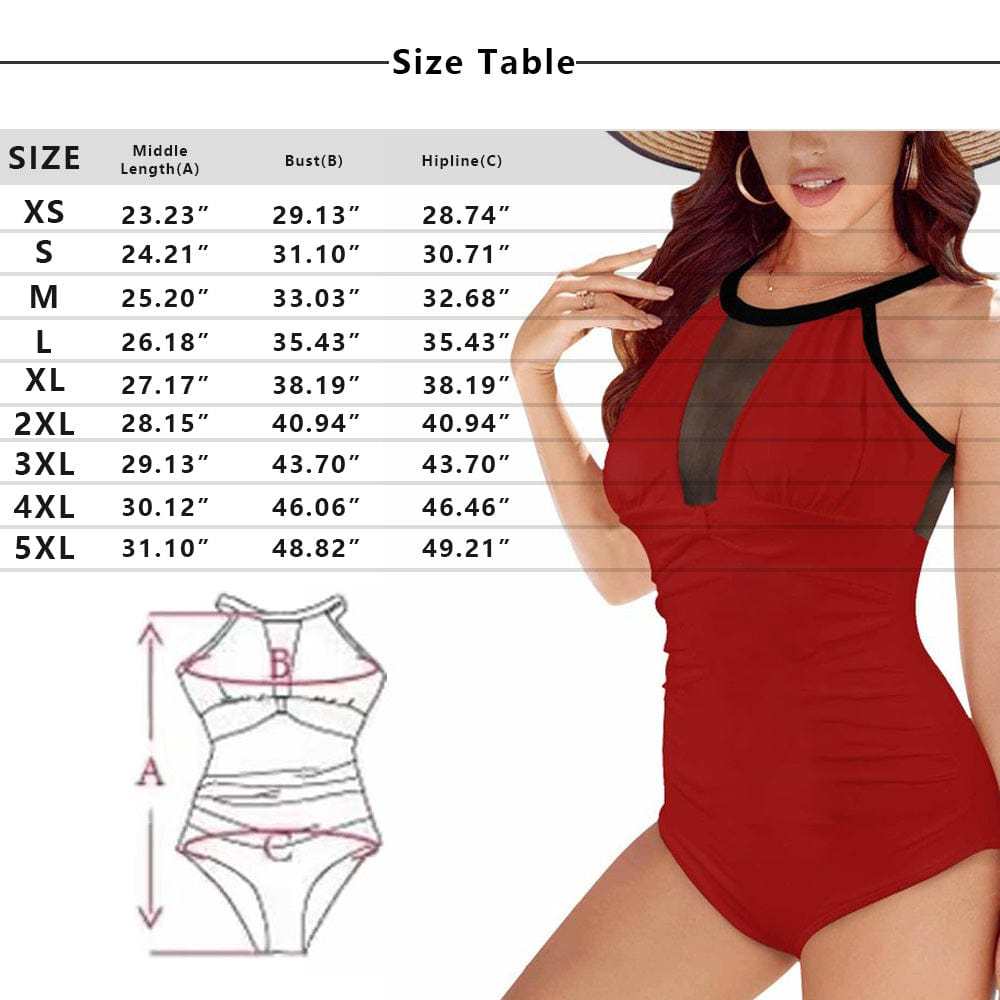Custom Big Funny Face Women's One Piece Swimsuit High Neck Plunge Mesh Ruched Monokini Swimwear - YesCustom