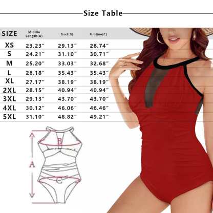 Custom Big Funny Face Women's One Piece Swimsuit High Neck Plunge Mesh Ruched Monokini Swimwear - YesCustom
