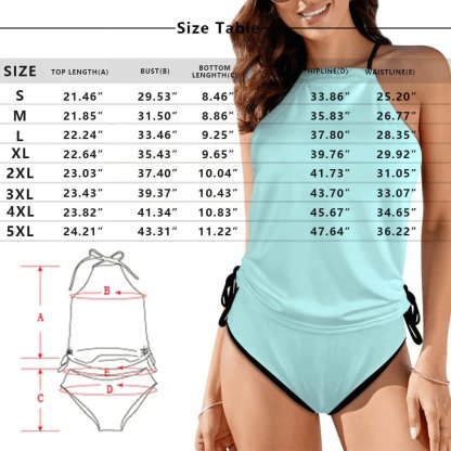 Custom Boyfriend Face All Womens Sexy Halter Tummy Control Swimsuit Tankini Top Sets Fashion Two Piece Bathing Suit with Tie Side - YesCustom