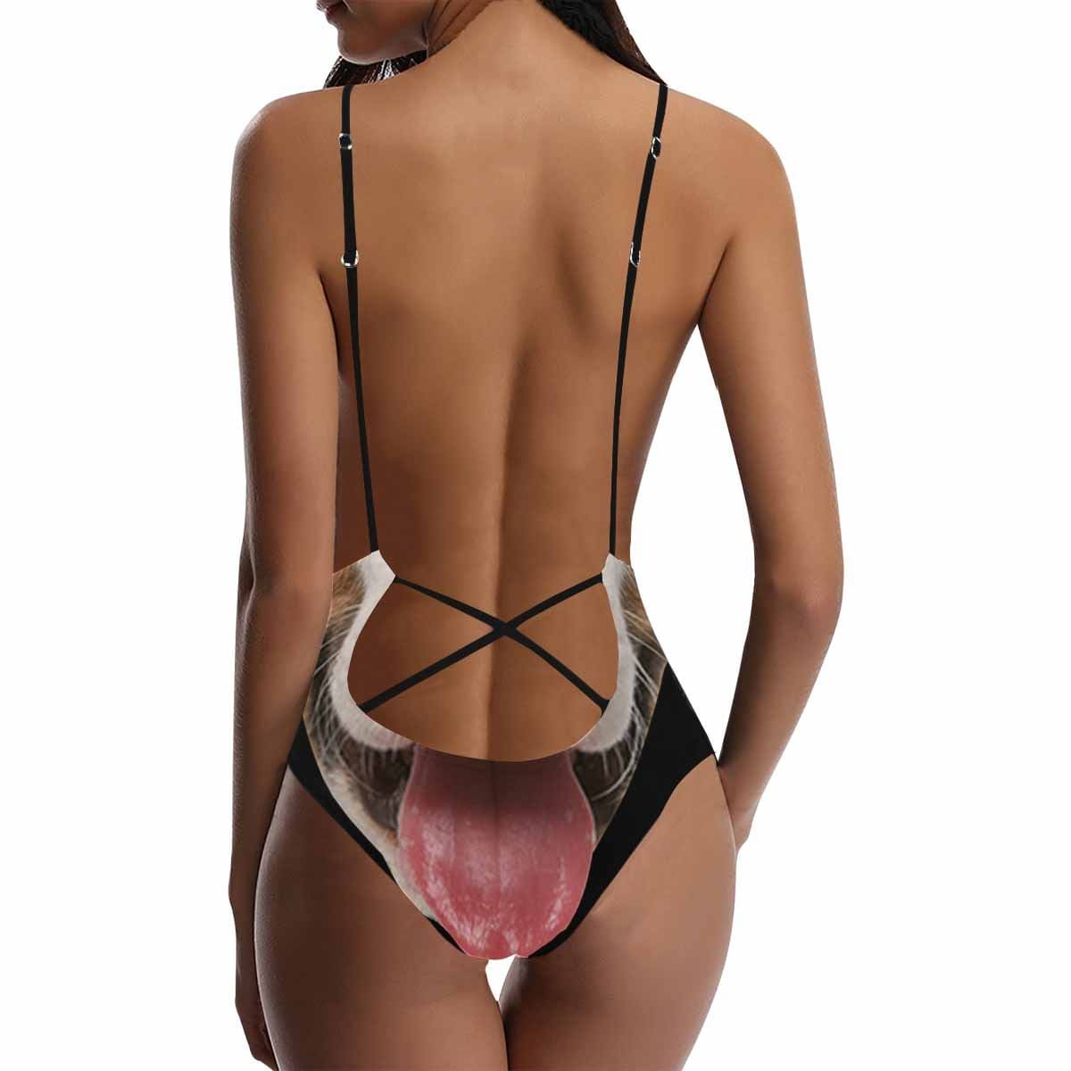 Custom Big Pet Dog Face Swimsuit Personalized Women's Lacing Backless One-Piece Bathing Suit Funny Gift Idea - YesCustom