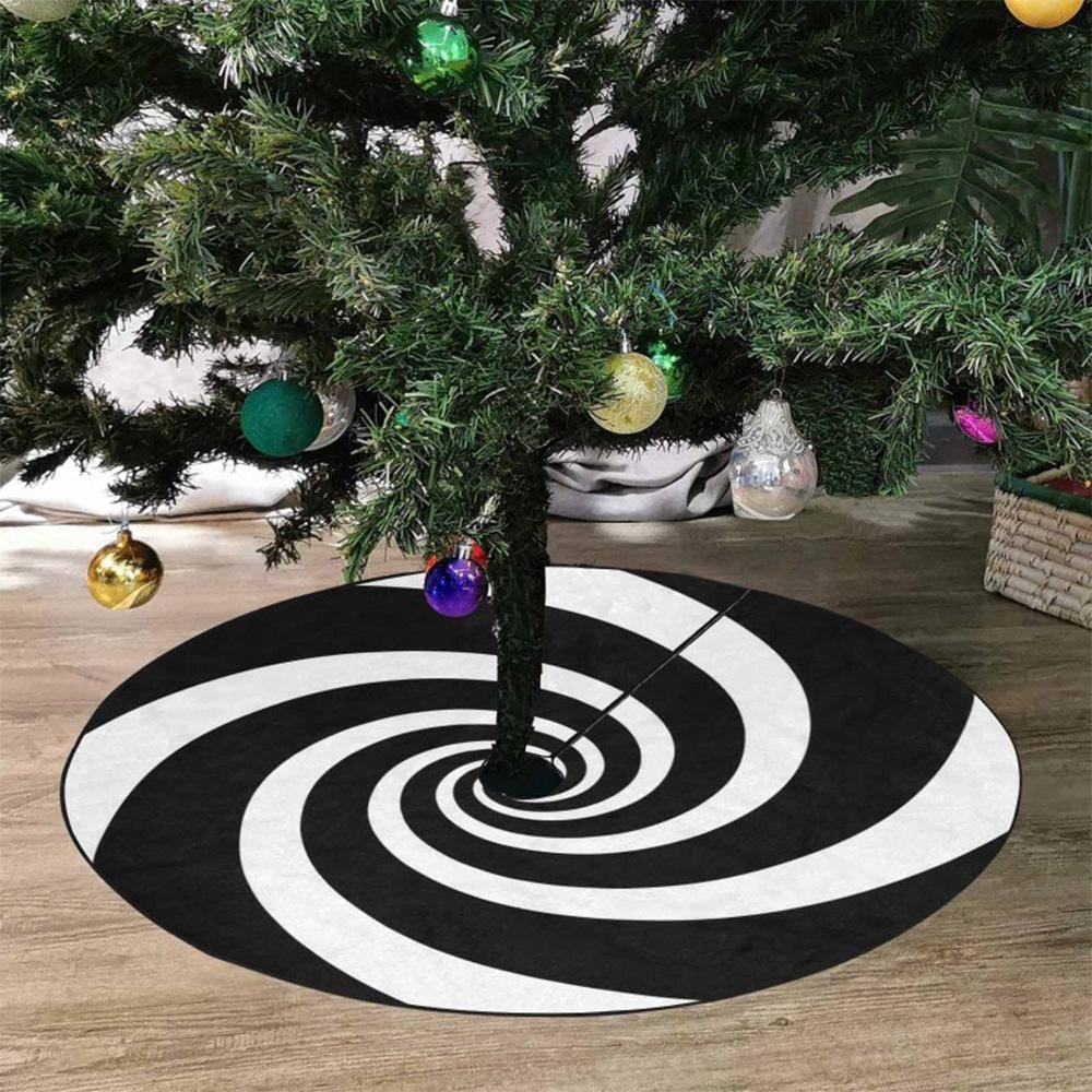 Custom Black&White Stripes Christmas Tree Skirt - YesCustom