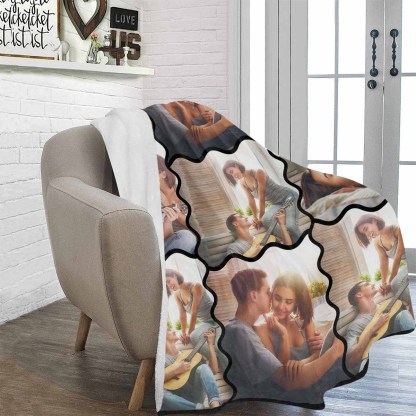 Custom Blanket with Photo Collages Photo Blanket Personalized for Anniversary Present (4 Photos Collage) - YesCustom