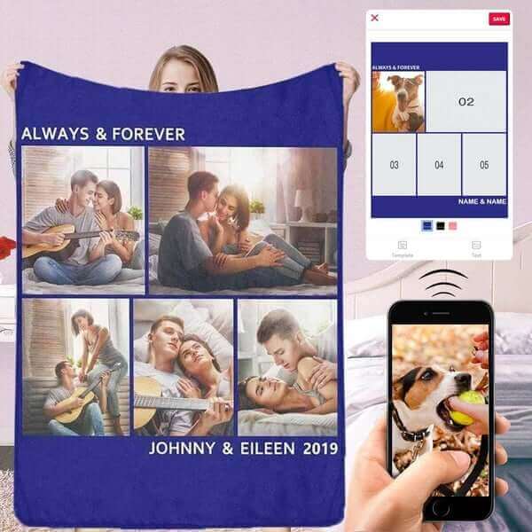 Custom Blanket with Picture & Text Personalized Throw Blankets Gift for Couples - YesCustom