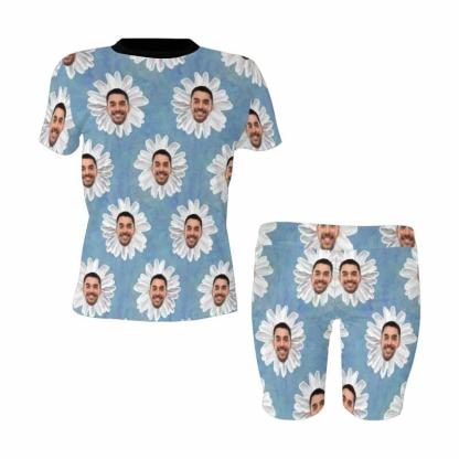 Custom Blue White Flowers Women's Short Yoga Set - YesCustom