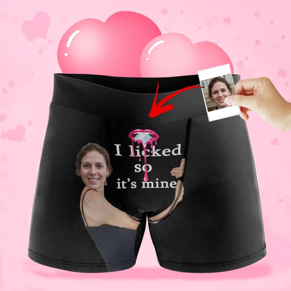 Custom Boxer Briefs for Men I Licked Personalized Men's Boxer Underwear with Wife's Face for Funny Valentine's Day Gift - YesCustom