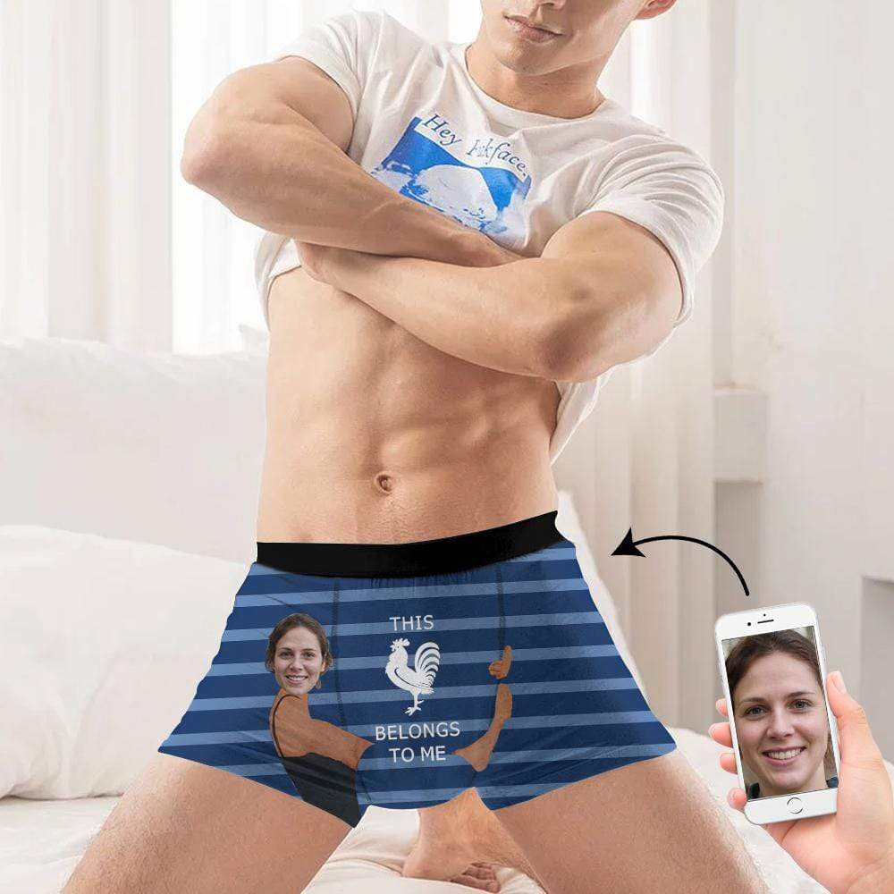 Custom Boxer Briefs This Belongs to Me Personalized Gift For Boyfriend Face Boxer Underwear Valentine's Day Gifts - YesCustom