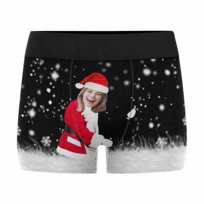 Custom Boxer Briefs with Face Christmas Snowflakes Men's Underwear Put Your Face on Underwear with Custom Image - YesCustom
