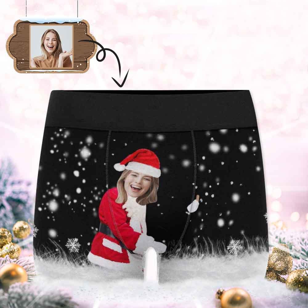 Custom Boxer Briefs with Face Christmas Snowflakes Men's Underwear Put Your Face on Underwear with Custom Image - YesCustom