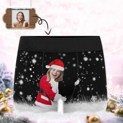 Custom Boxer Briefs with Face Christmas Snowflakes Men's Underwear Put Your Face on Underwear with Custom Image - YesCustom