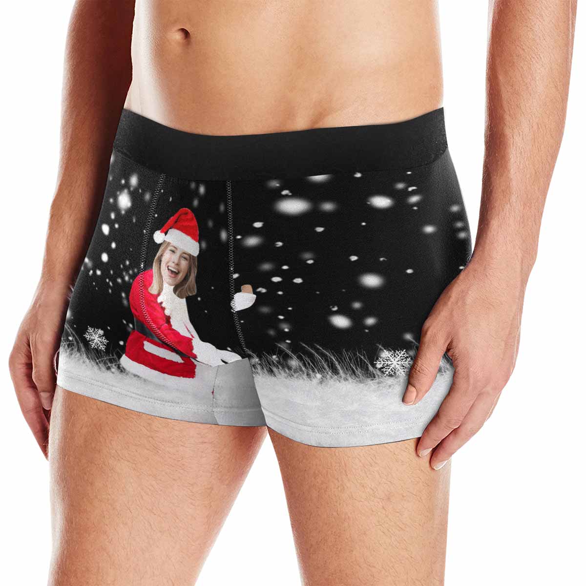 Custom Boxer Briefs with Face Christmas Snowflakes Men's Underwear Put Your Face on Underwear with Custom Image - YesCustom