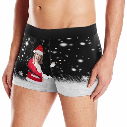 Custom Boxer Briefs with Face Christmas Snowflakes Men's Underwear Put Your Face on Underwear with Custom Image - YesCustom