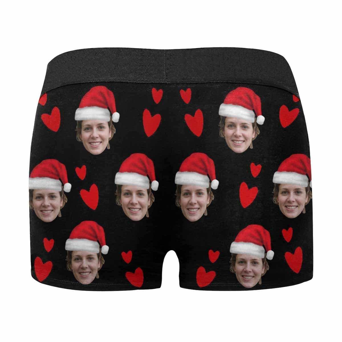 Custom Boxer Briefs with Face I Licked It Christmas Hat Personalized Red Love Heart Boxer Briefs For Valentine's Day Gift - YesCustom