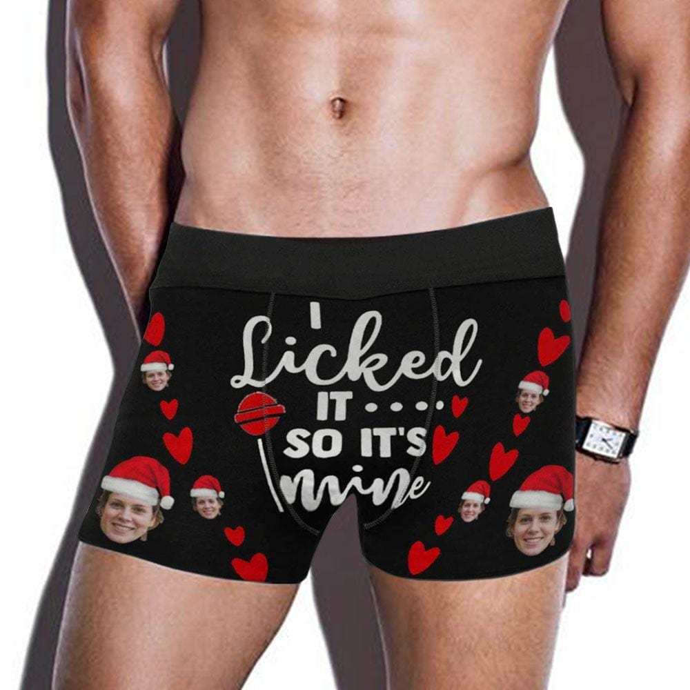 Custom Boxer Briefs with Face I Licked It Christmas Hat Personalized Red Love Heart Boxer Briefs For Valentine's Day Gift - YesCustom