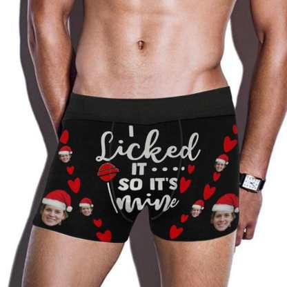 Custom Boxer Briefs with Face I Licked It Christmas Hat Personalized Red Love Heart Boxer Briefs For Valentine's Day Gift - YesCustom