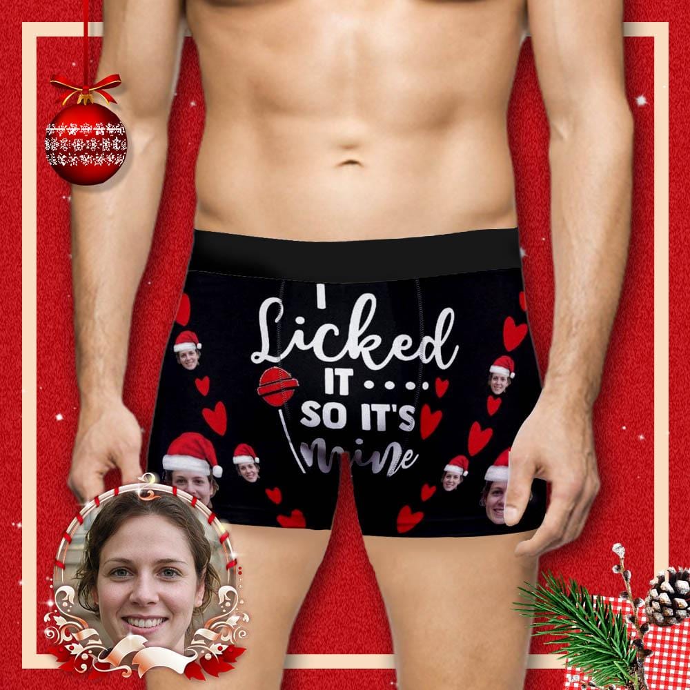 Custom Boxer Briefs with Face I Licked It Christmas Hat Personalized Red Love Heart Boxer Briefs For Valentine's Day Gift - YesCustom