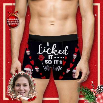 Custom Boxer Briefs with Face I Licked It Christmas Hat Personalized Red Love Heart Boxer Briefs For Valentine's Day Gift - YesCustom