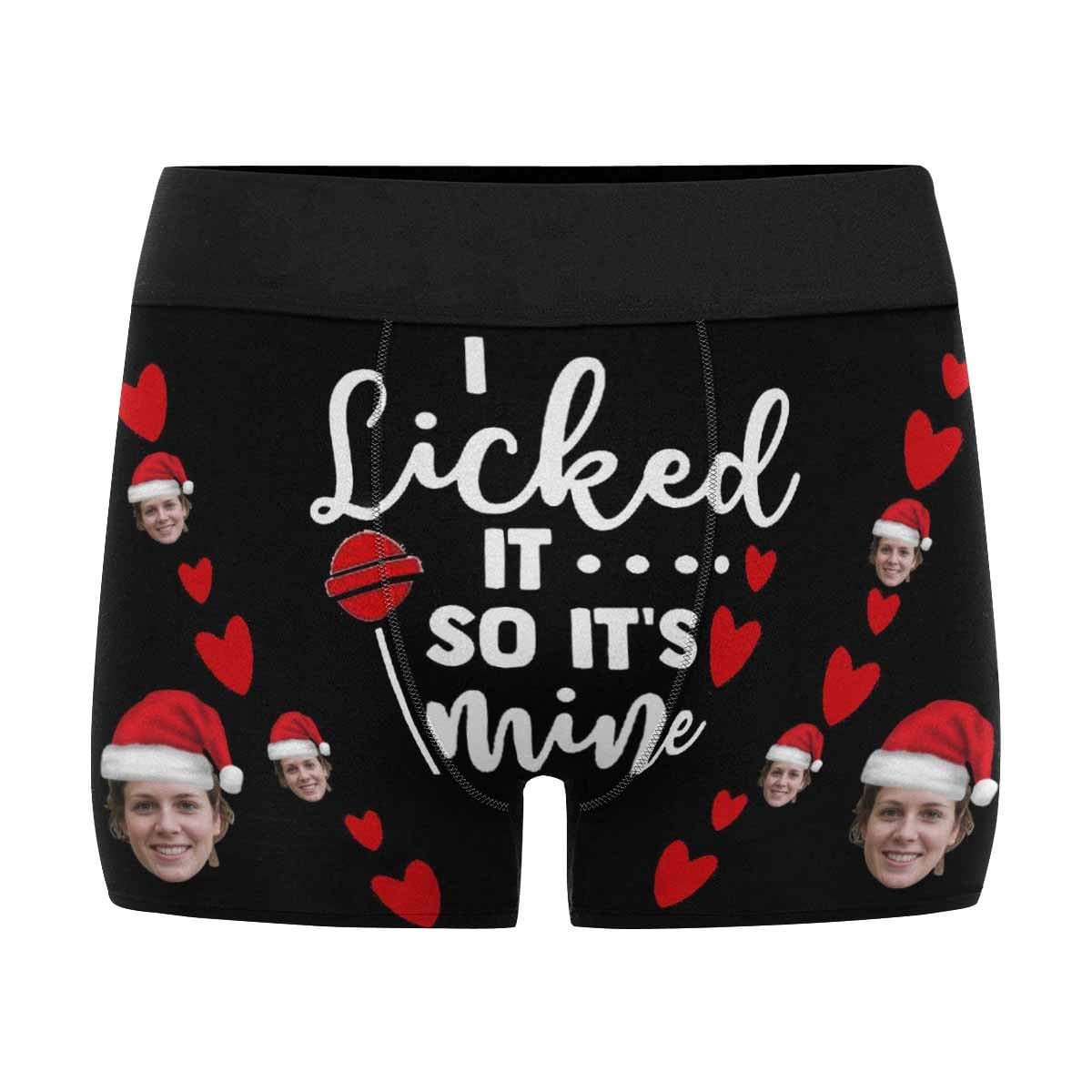Custom Boxer Briefs with Face I Licked It Christmas Hat Personalized Red Love Heart Boxer Briefs For Valentine's Day Gift - YesCustom